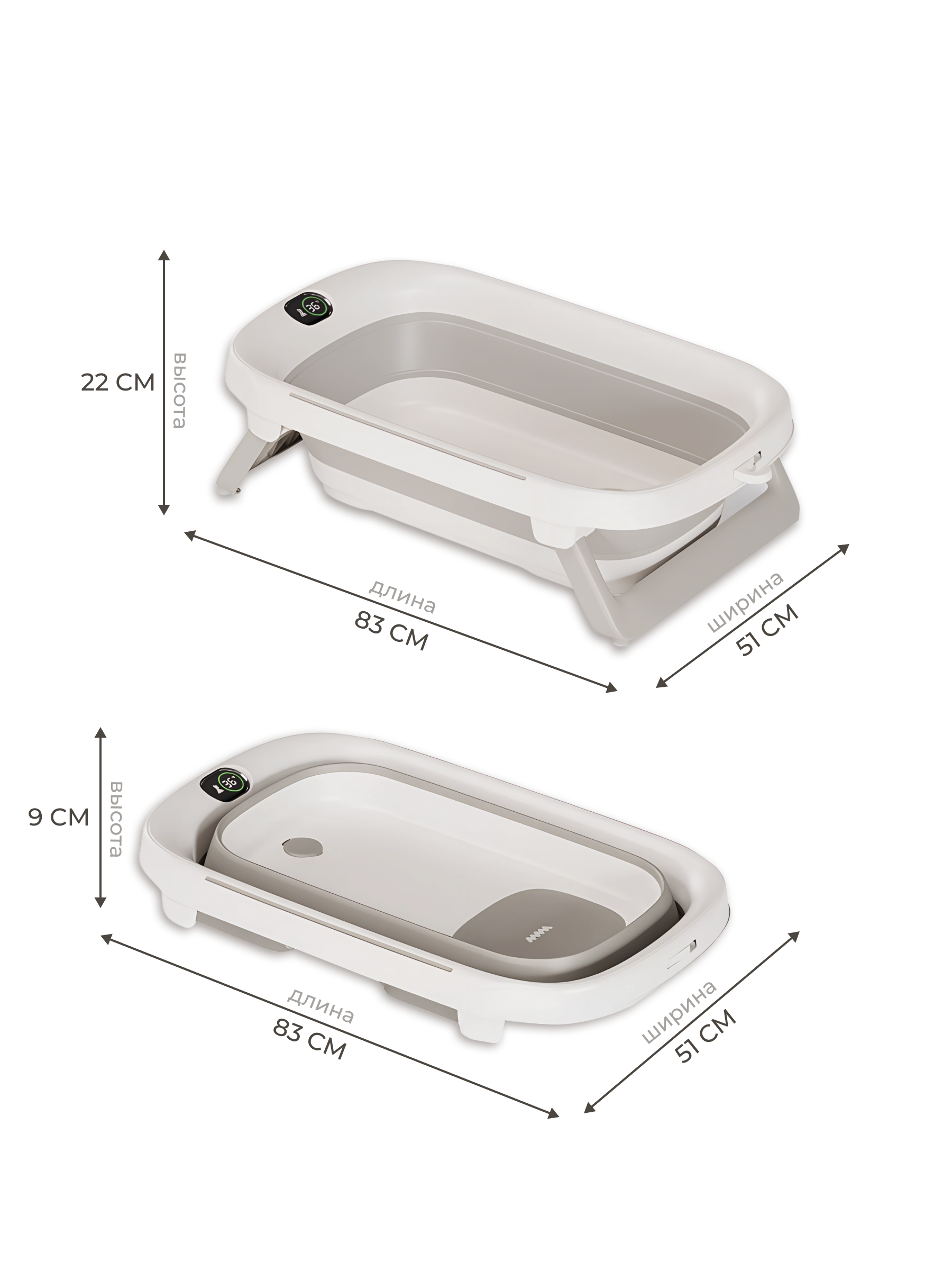 Ванночка для купания новорожденных складная с термометром